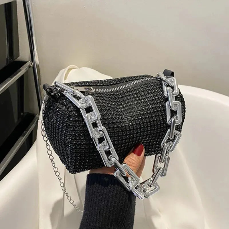 Allover-Beuteltasche mit Strasssteinen, Balltasche mit Glitzerkette, Mini-Umhängetasche für Damen (6,3 x 3,54) Zoll).
