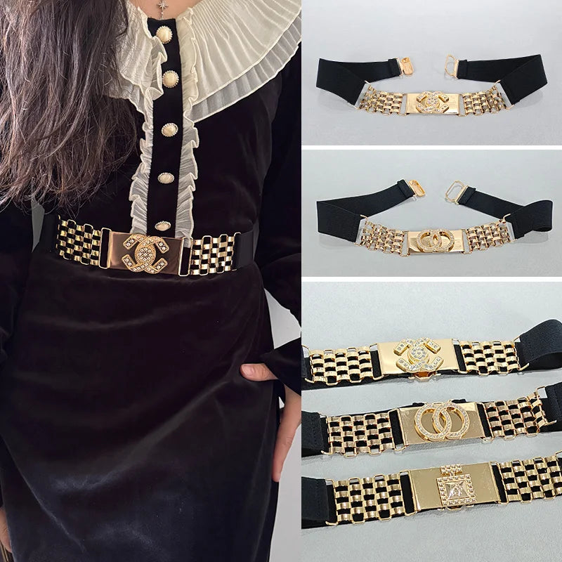 Golden Letter Waist Corset Belts Fashion Women's Metal Waistband Female Luxury Brands Designer Ladies Elastic Belt For Dress