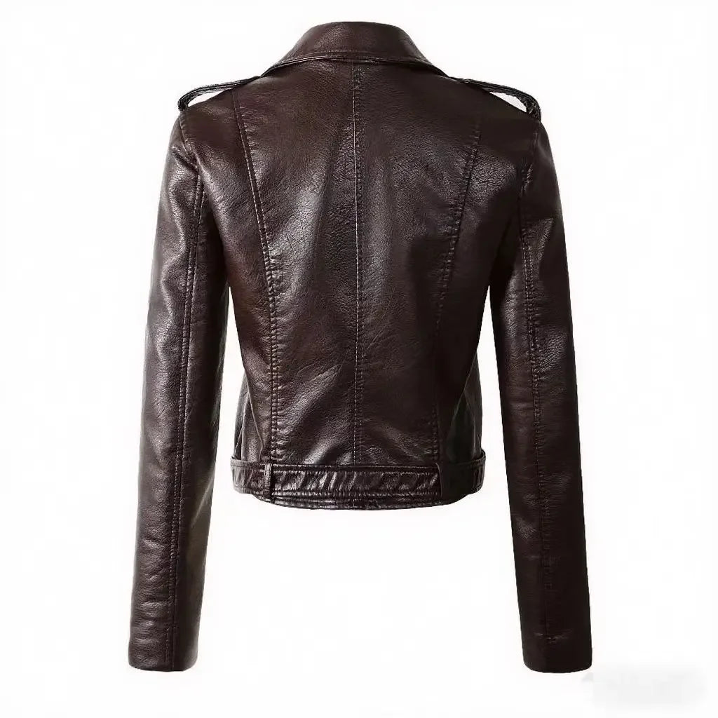 Damen-PU-Lederjacke, schmale Passform, Motorrad, gewaschener Reißverschluss, Oberteil, Herbst-Winter, modische Oberbekleidung, lässiger Stil, volle Ärmel