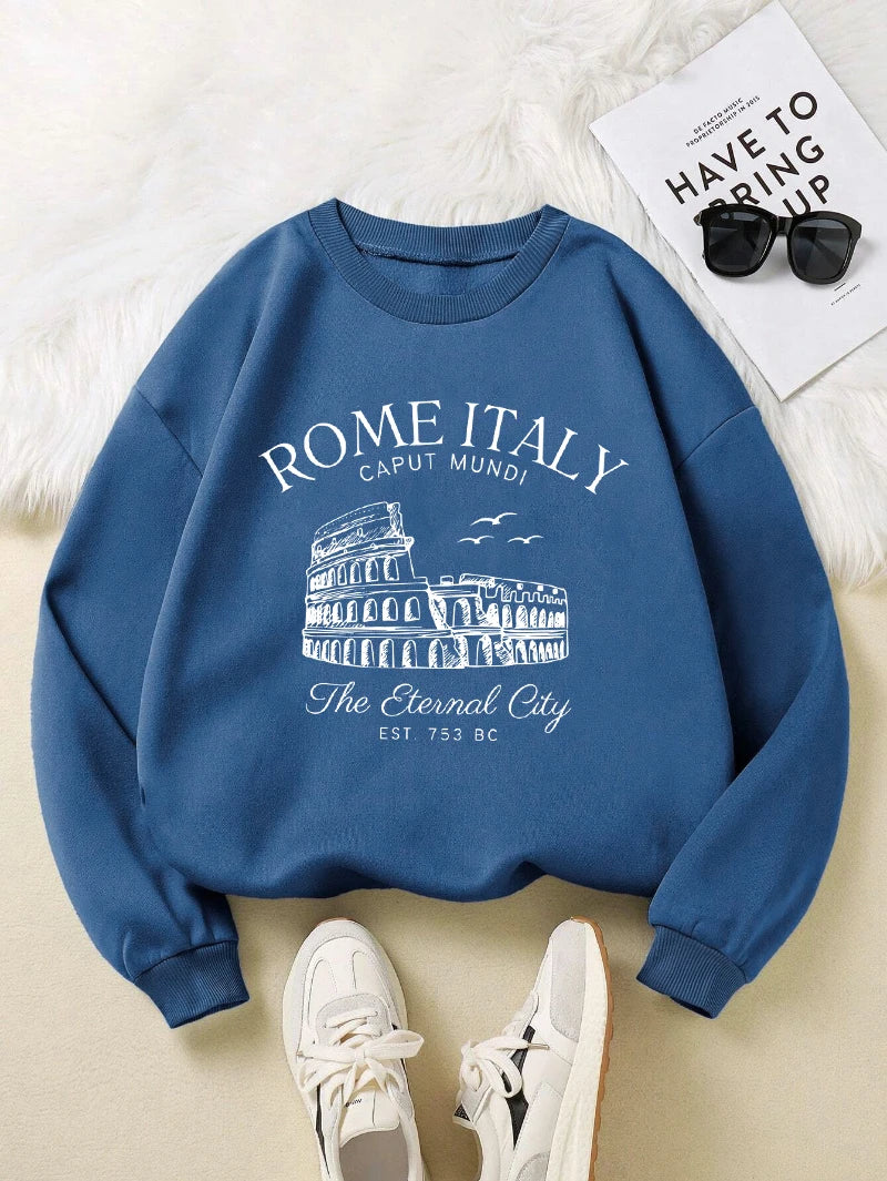 Colosseum Rome Italy Print Woman Sweatshirt Casual Crewneck Sportswear Y2K Loose Multicolor Pullover All-Match Fleece Clothing