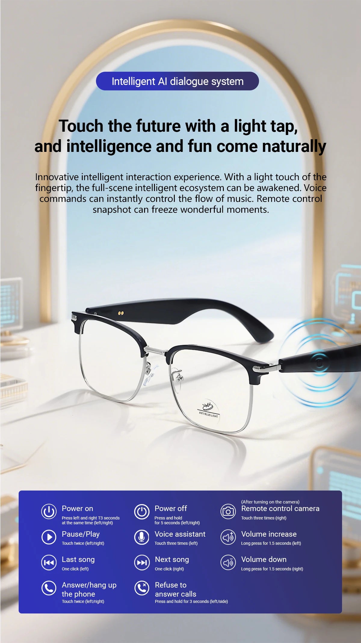 AI Simultaneous Translation Smart Wireless Bluetooth Glasses Anti-Blue Light Glasses Music Play Phone Answering Multi-functional