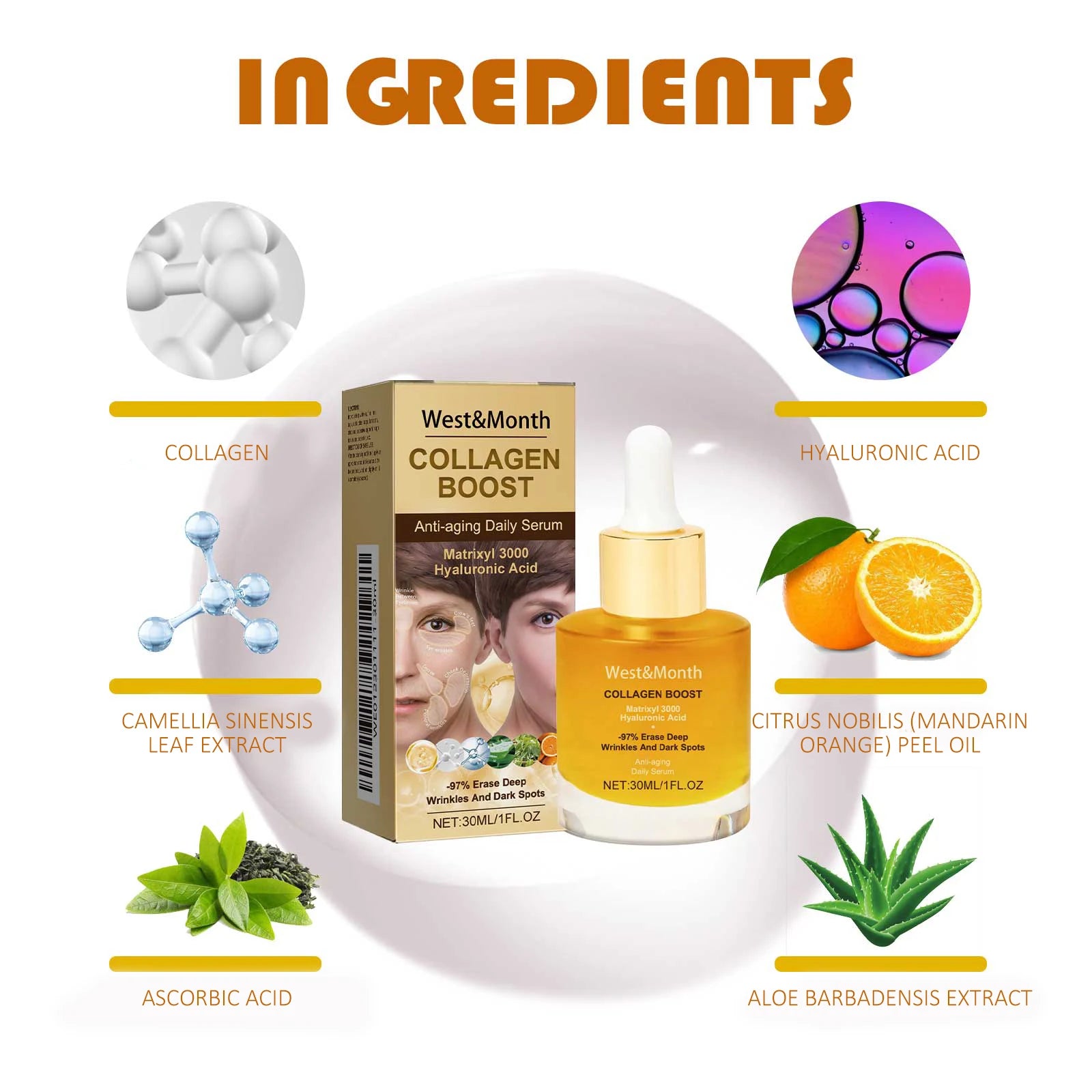 Kollagen-Gesichtsserum, feuchtigkeitsspendend, straffend, glättend, nährend, aufhellend, Gesichtshaut, verblasst feine Linien, Anti-Aging-Gesichtsessenz