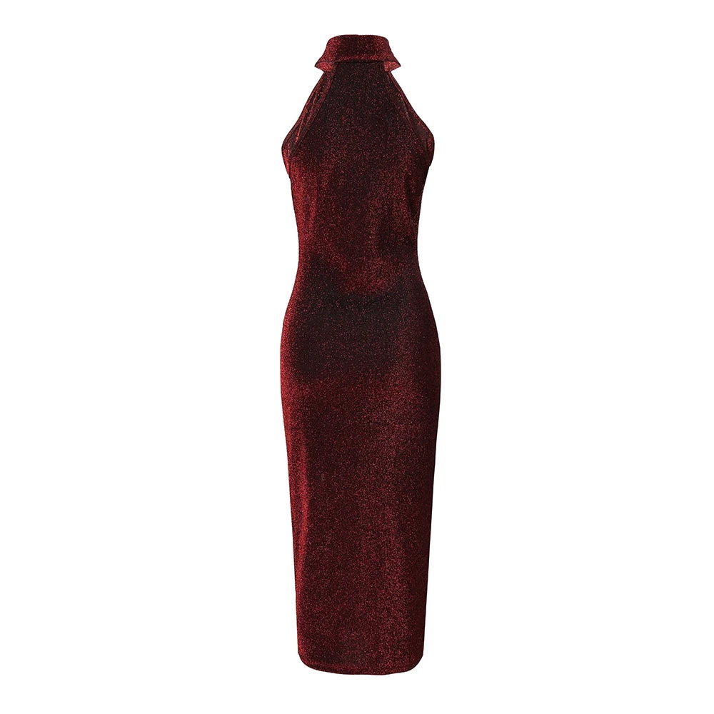 Ärmelloses Sommerkleid für Damen, Stehkragen, gerüscht, schmale Passform, figurbetontes Kleid für lässige Partyabende
