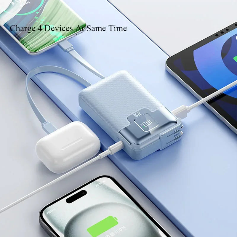 20000 mAh Superschnelllade-Powerbank 2-in-1 mit AC-Stecker, multifunktional mit Dual-Wire-Wandstecker, mobiles Netzteil