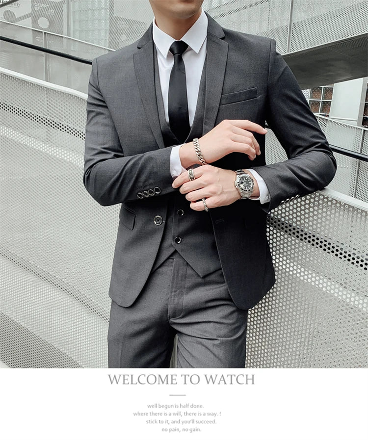 Herren-Slim-Fit-Dreiteiler im koreanischen Stil für Business, professionelle formelle Kleidung, Trauzeuge, Bräutigam, Hochzeit, koreanischer Stil, kleiner Sui