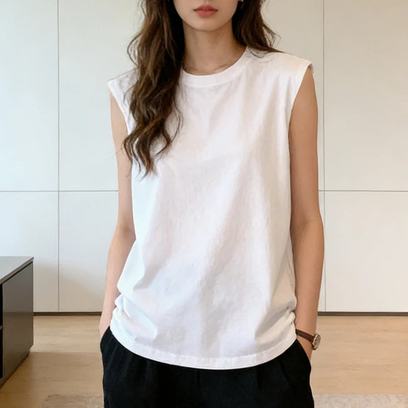 Damen-Tanktop, locker, ärmellos, Sommer, lässig, Weste, Basic, Alltag, T-Shirt, süßer Stil, geeignet für Studenten, dehnbar, weich, Damenbekleidung