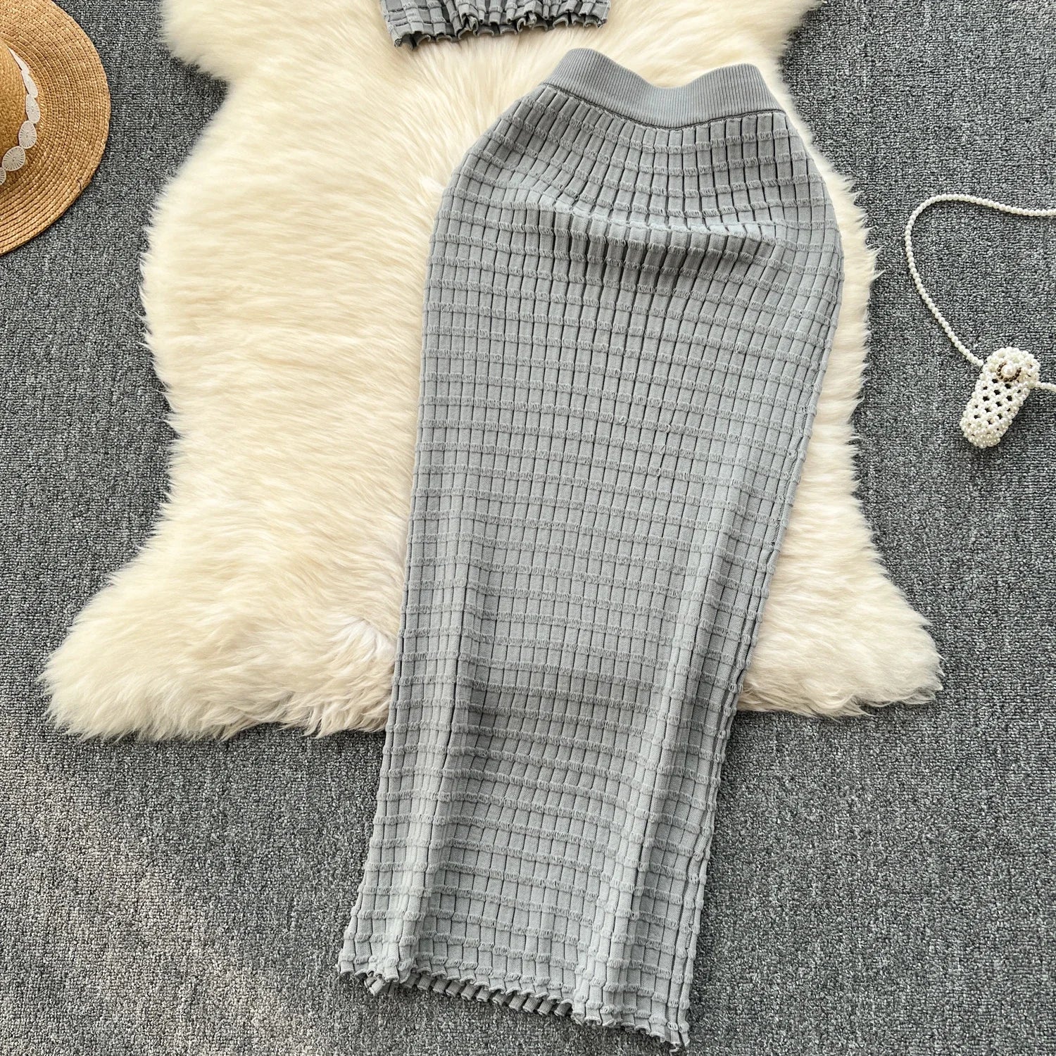 Sommer Frauen Mode Rock Set sexy ärmellose Tanktops hohe Taille schlanke lange Saya weibliche zweiteilige Anzüge stricken feste Kleidung