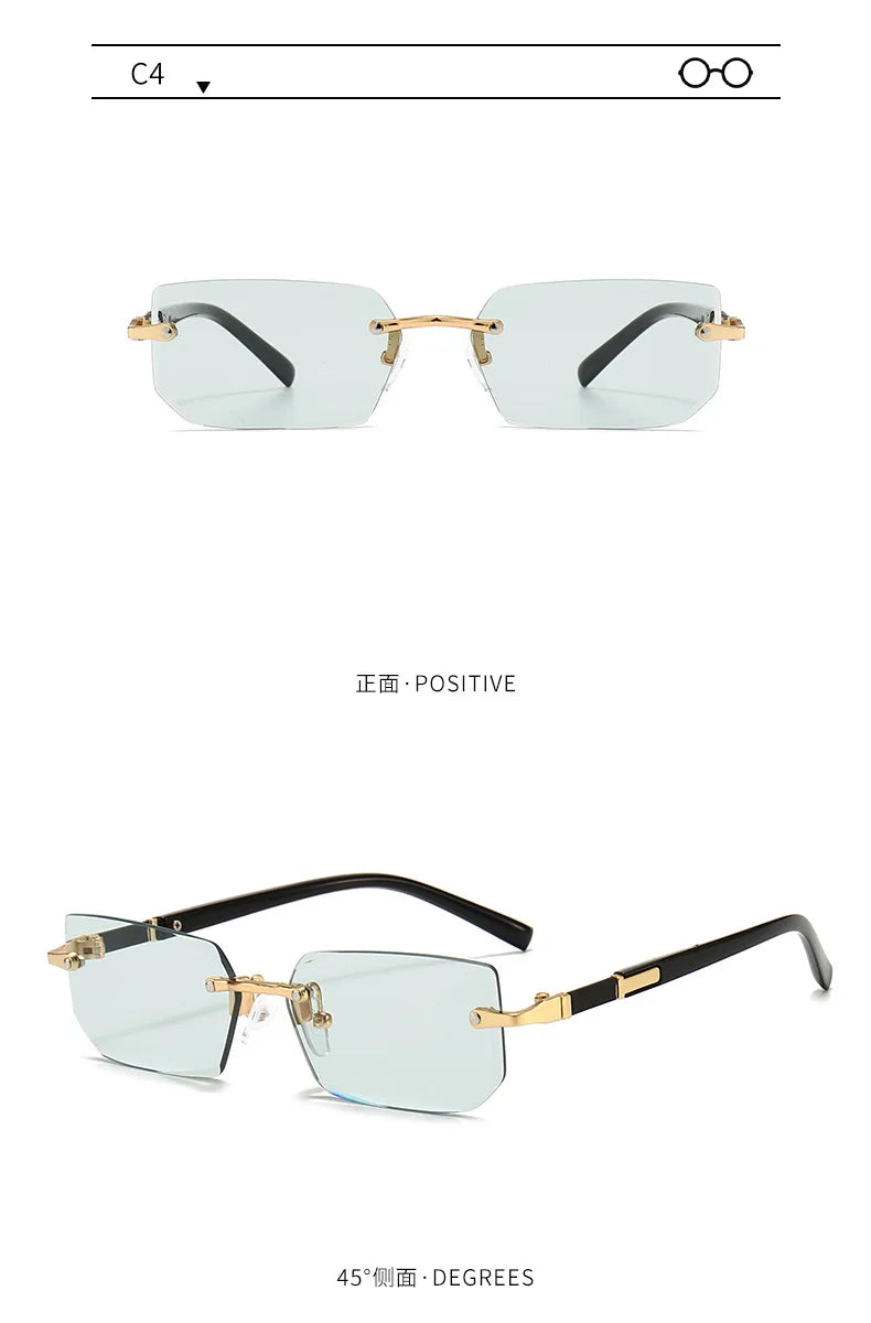 Randlose Sonnenbrille Rechteck Mode beliebte Frauen Männer Schatten kleine quadratische Sonnenbrille für weibliche männliche Sommer reisen Okulos