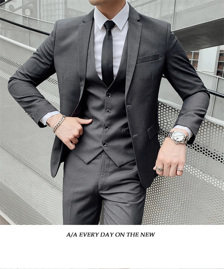 Herren-Slim-Fit-Dreiteiler im koreanischen Stil für Business, professionelle formelle Kleidung, Trauzeuge, Bräutigam, Hochzeit, koreanischer Stil, kleiner Sui