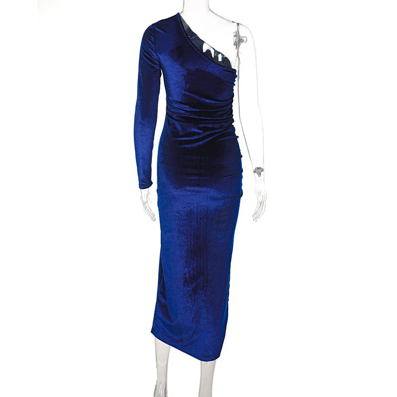 Frauen Elegante Langarm Party Abend Samt Bodycon Split Bleistift Midi Kleid 2024 Frühling Herbst Kleidung