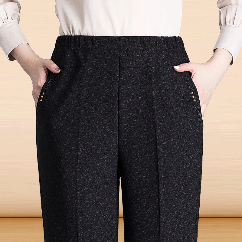 Autumn Winter Women Pants New Elastic High Waist Straight Pants Middle Elderly Mom Casual Pants Oversize XL- 9XL Female Trousers