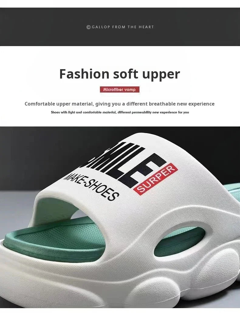 Männer Dicke Sohle Sommer Strand Rutschen Badezimmer Anti Slip Slipper Weiche Sandalen Einfachheit Ultra Licht Brief Schuhe Männer Hausschuhe