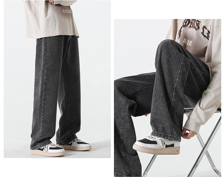 Jeans für Herren im Frühjahr und Sommer 2022, neuer Stil, Trend, gerade, vielseitige Freizeithose, lockere Hose mit weitem Bein