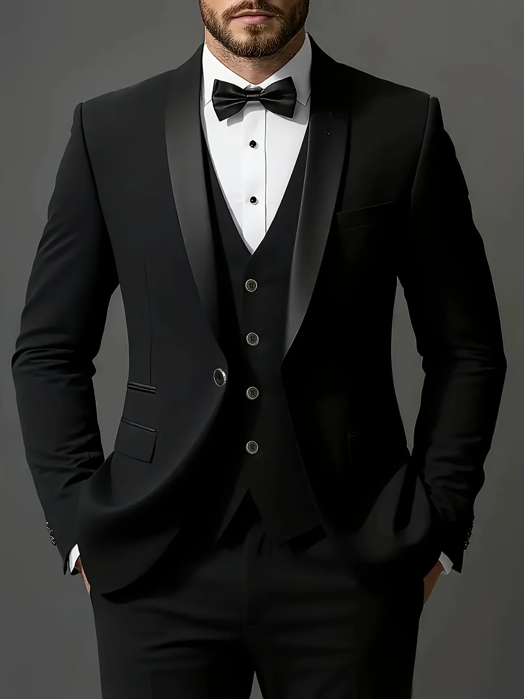 Formelles Anzugset für Herren, Business-Casual, Slim-Fit-Smoking für Hochzeit, langärmliges Revers mit Kerbe, Bräutigam