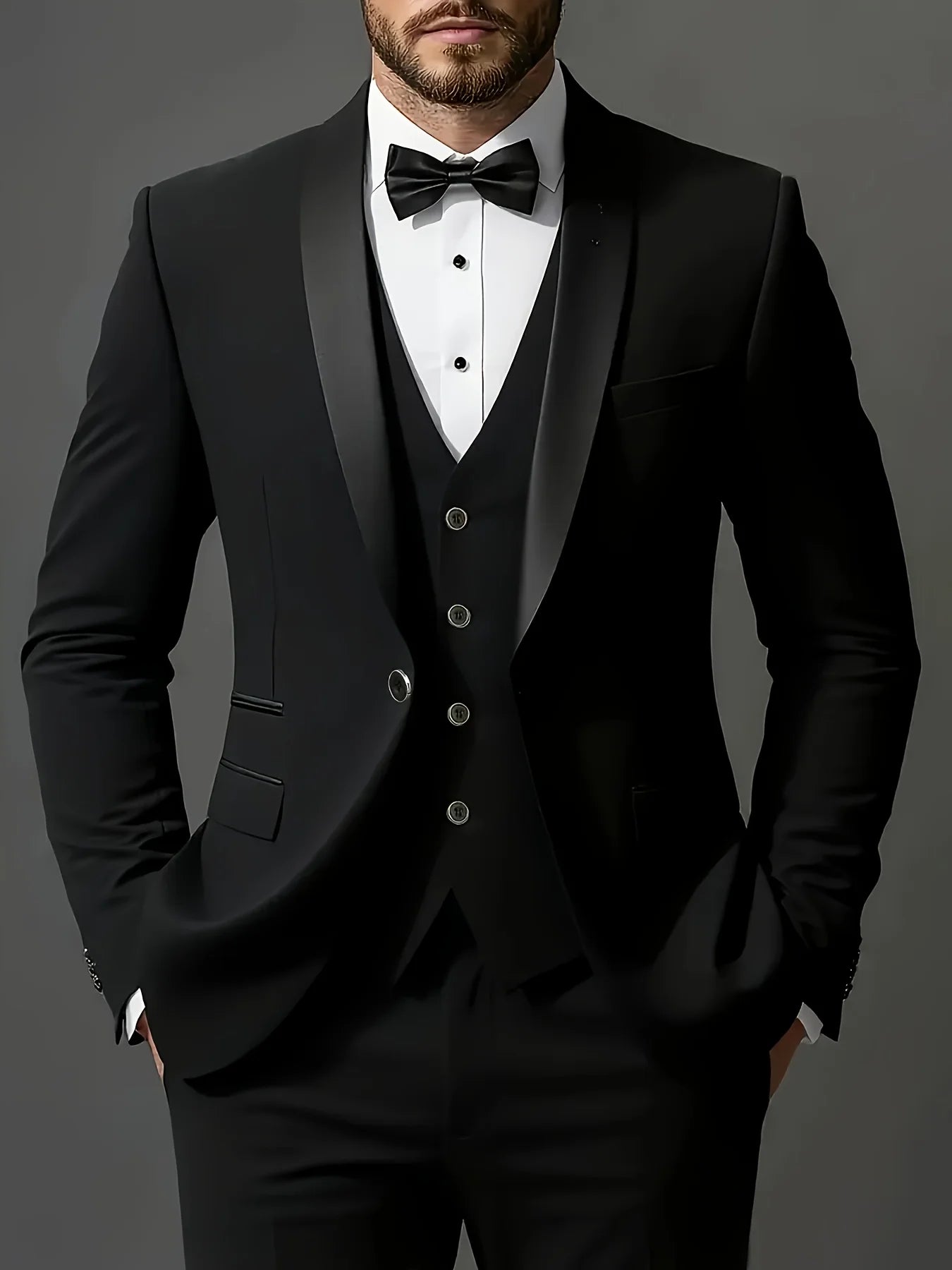 Formelles Anzugset für Herren, Business-Casual, Slim-Fit-Smoking für Hochzeit, langärmliges Revers mit Kerbe, Bräutigam