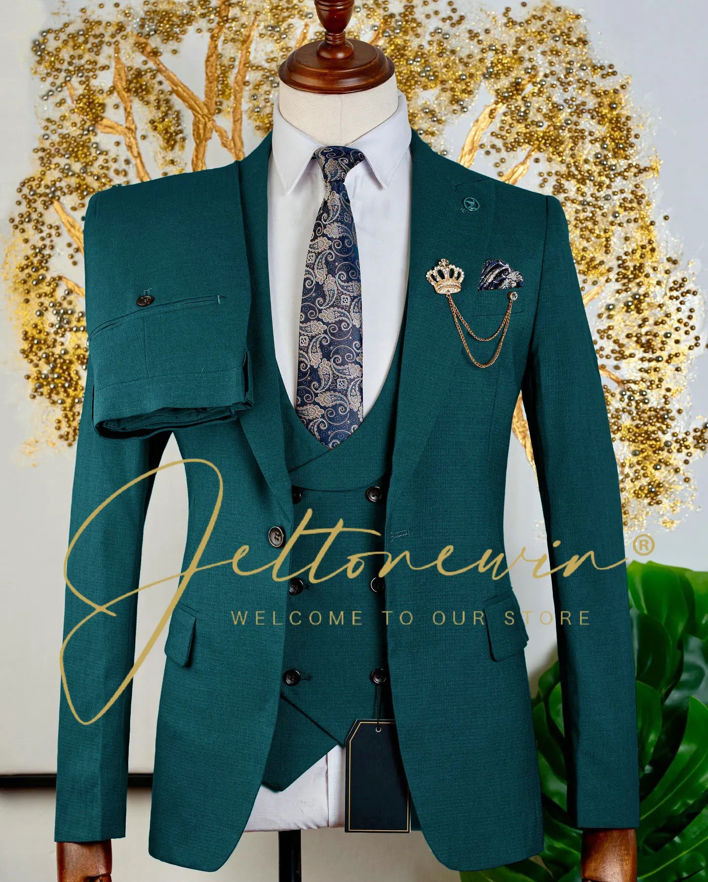 Brauner dreiteiliger Herrenanzug mit Weste und Hose, schmale Passform, formelle Kleidung für Hochzeit, Trauzeugen, Party, Business-Anlass