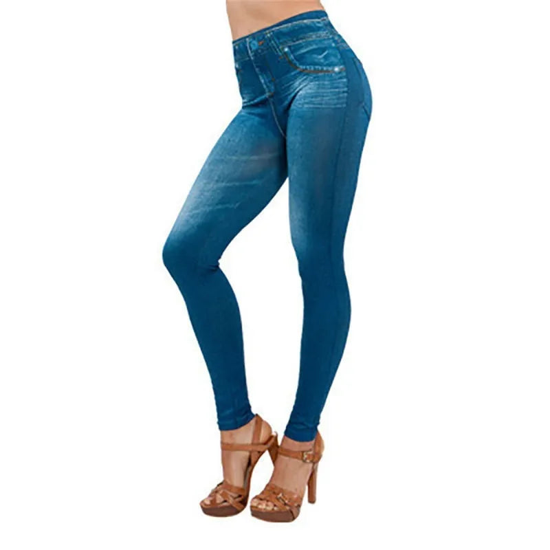 European American High Elasticity Denim Bedruckte Leggings Damen Hohe Taille Schlanke Leggings Gym Training Radfahren Mode Shorts