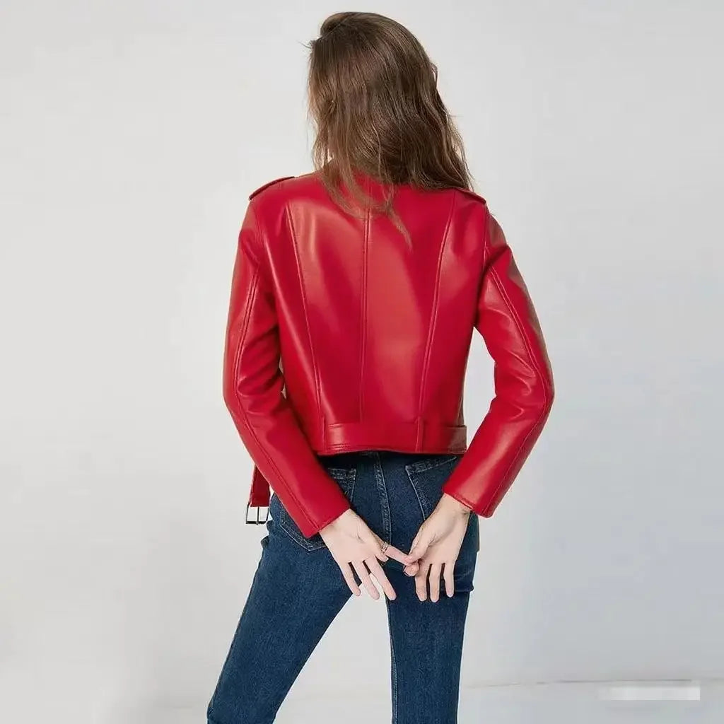 Damen-PU-Lederjacke, schmale Passform, Motorrad, gewaschener Reißverschluss, Oberteil, Herbst-Winter, modische Oberbekleidung, lässiger Stil, volle Ärmel