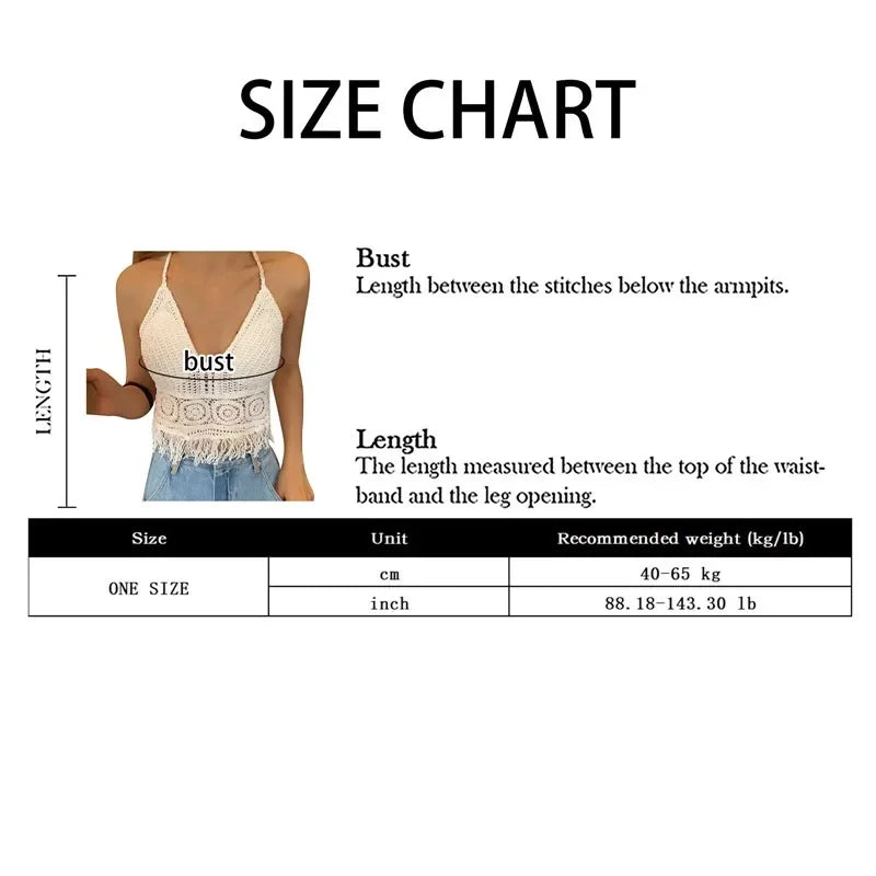 2024 sommer Sexy Strand Kurze Crop Top für Frauen Leichte Aushöhlen Häkeln Quasten Saum Halter Bhs Bustier mit Brust Pads