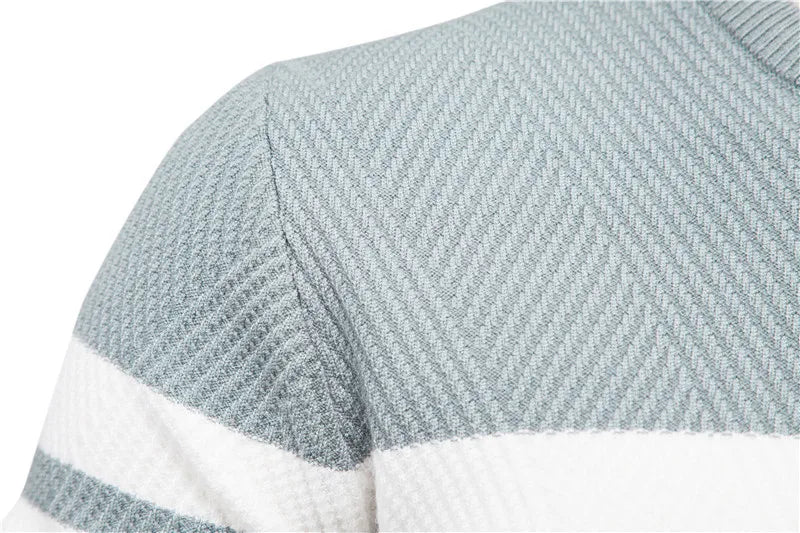 Autumn and winter men's casual striped men's sweater pullover, color blocked round neck embroidered men's European size knitted