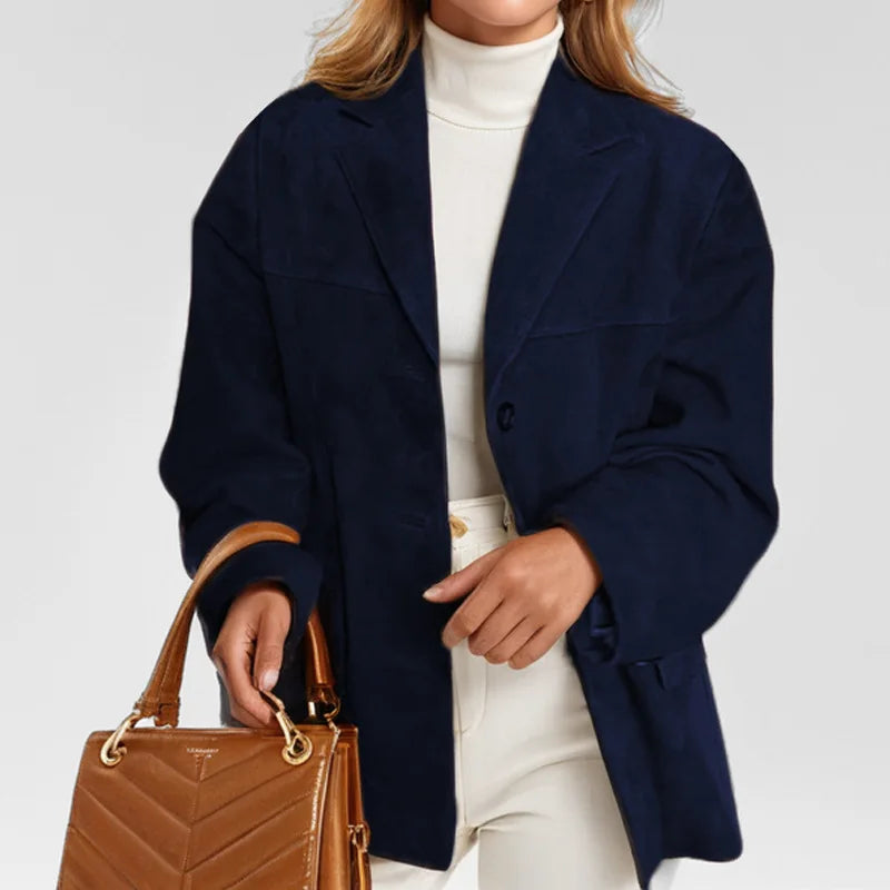 2024 herbst Winter Frauen Jacke Mit Revers Frau Casual Einreiher Tasche Langarm Kurzen Mantel Straße Mantel