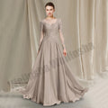 Charmante lange Ärmel Spitze Hochzeit Gast Kleider U-Ausschnitt Perlen Chiffon eine Linie Sommer Mutter der Braut Kleid benutzer definierte Größe
