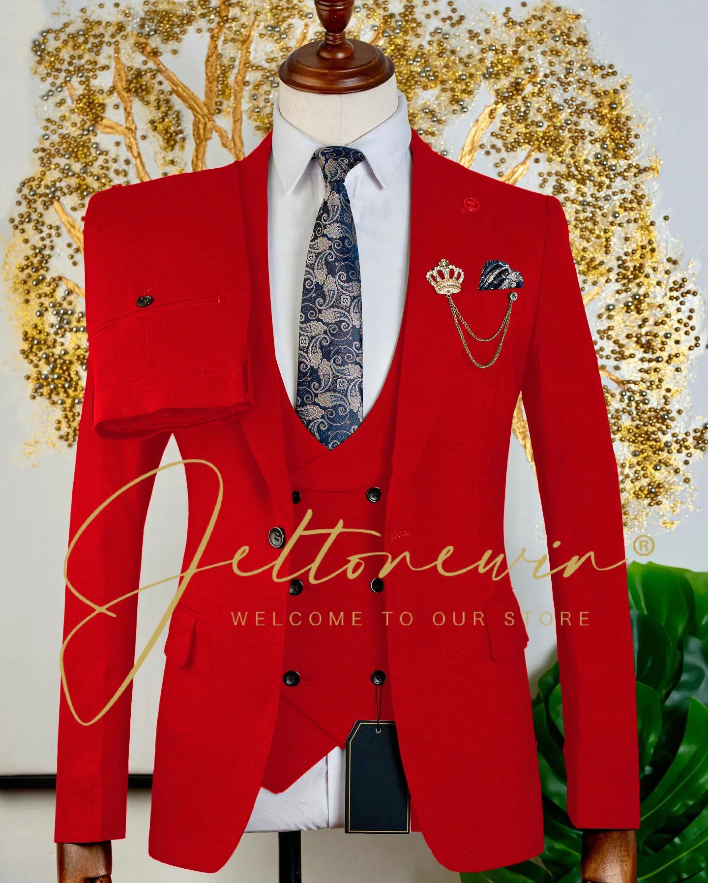 Brauner dreiteiliger Herrenanzug mit Weste und Hose, schmale Passform, formelle Kleidung für Hochzeit, Trauzeugen, Party, Business-Anlass