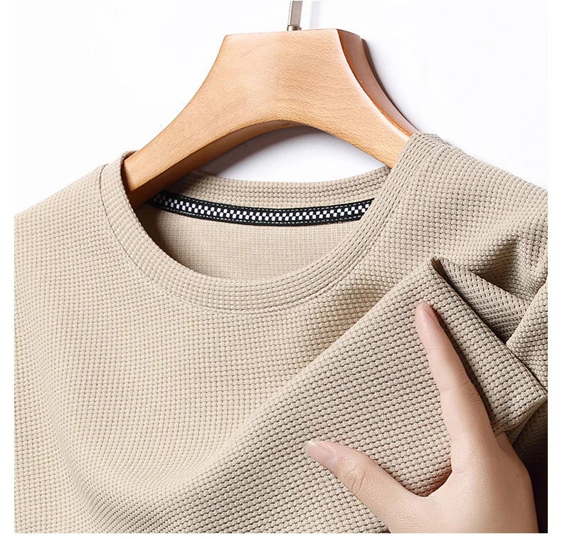 Kurzarm-PoloshirtKurzarm Waffle Solid Polot Fashion Splicing Herren-Rundhals-Top aus Baumwolle mit kurzen Ärmeln für den täglichen Gebrauch