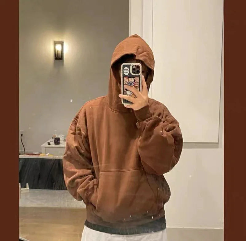 Autumn Winter High Street Oversized Kanye West Hoodie Men Women 1:1 Solid Color Black Brown Red Blue Pullover Streetwear Hooded