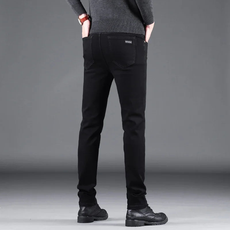 Frühling Herbst Neue männer Reine Schwarz Dünne Jeans Elastische Gerade Hosen Business-Mode Freizeit Koreanische Vintage Denim Hosen Männlich