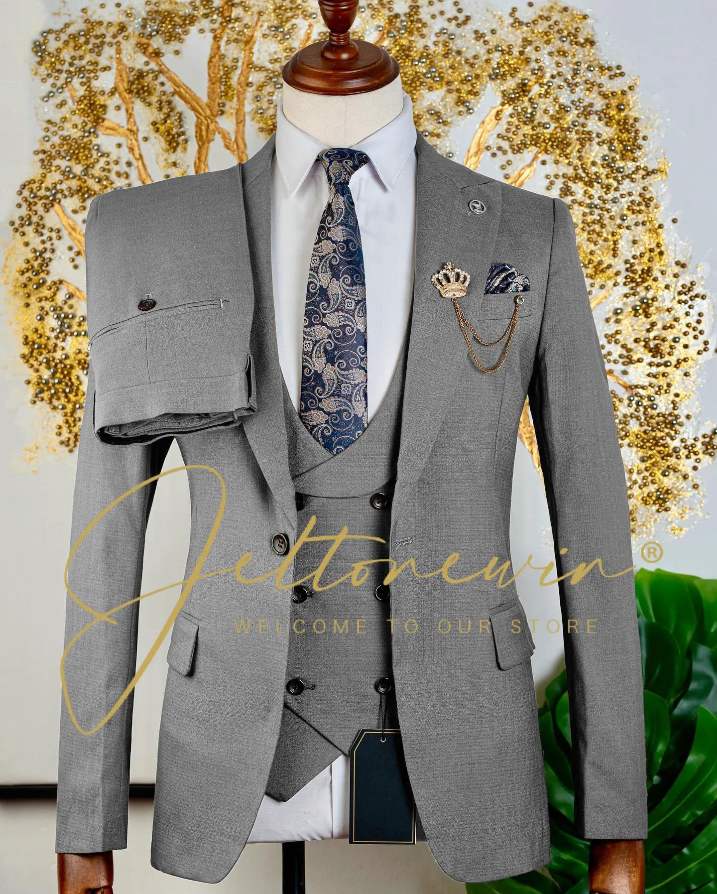 Brauner dreiteiliger Herrenanzug mit Weste und Hose, schmale Passform, formelle Kleidung für Hochzeit, Trauzeugen, Party, Business-Anlass