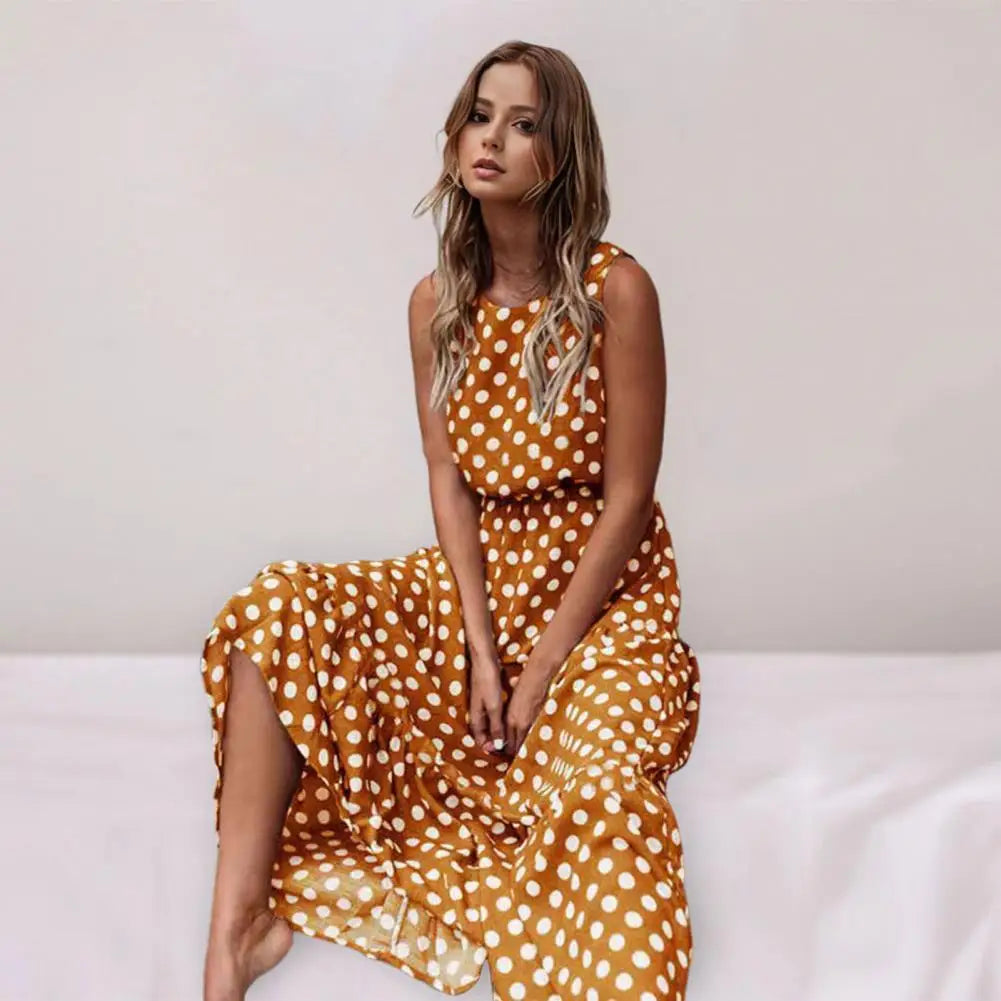 Frauen bedrucktes Kleid Kontrast farbe Punkt druck ärmelloses Maxi kleid eine stilvolle Wahl für Dating Pendel urlaub