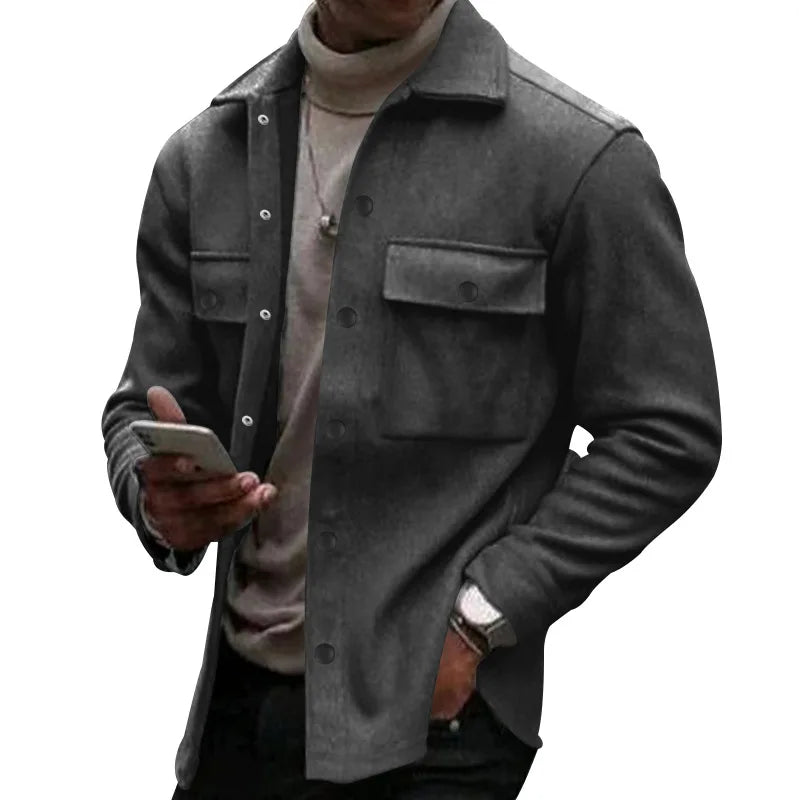 Winter European and American cross-border casual men's clothing fleece lapel European and American single-breasted slim jacket