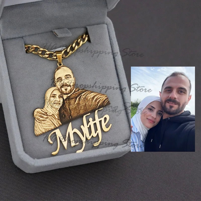 Personalisiertes Bild, Namensschild-Anhänger, individuelle Foto-Halskette, gravierte Porträt-Halskette, Weihnachtsgeschenk für Kinder, Schmuck, Familiengeschenke