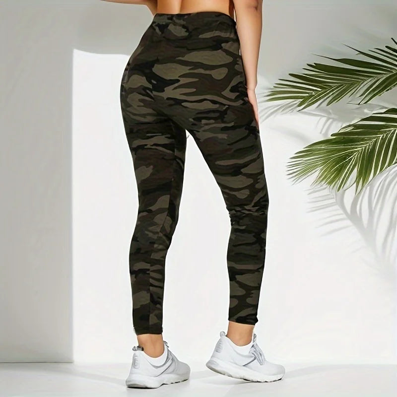 Camouflage Grau Grün Enge Lässige High Stretch Damen Leggings, Sportliche Und Sexy Fitness Retro Neun Punkt Bleistift Hosen