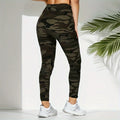 Camouflage Grau Grün Enge Lässige High Stretch Damen Leggings, Sportliche Und Sexy Fitness Retro Neun Punkt Bleistift Hosen