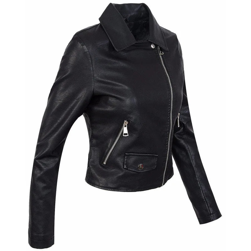 Slim Fit Short Zipper PU Leather Jacket Women's Solid Color Outerwear Autumn Winter Street Style Comfortable Casual Fashion