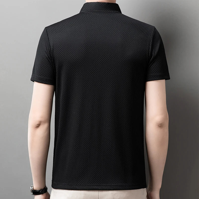 Neue männer Business Casual Kurzarm Knochen Blume Einfarbig POLO-Shirt Mode Atmungsaktive Komfortable Sommer Vielseitig Top