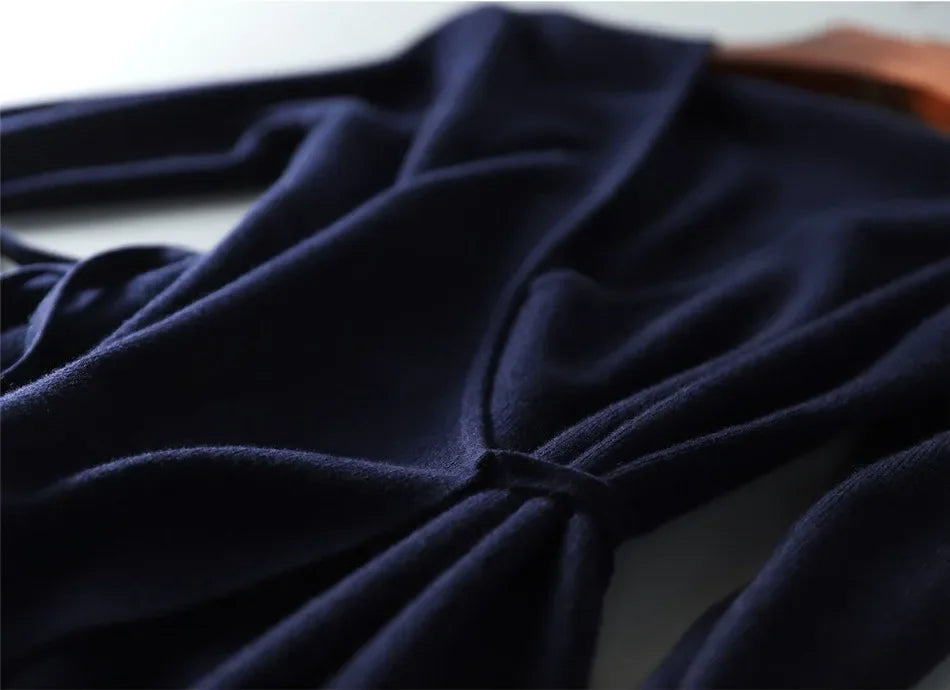 Herbst Winter Pullover Frauen Kleider V-ausschnitt Wrap Up Kleid für Frauen Frau Kleidung Koreanische Version Lose Elegante Gestrickte Rock