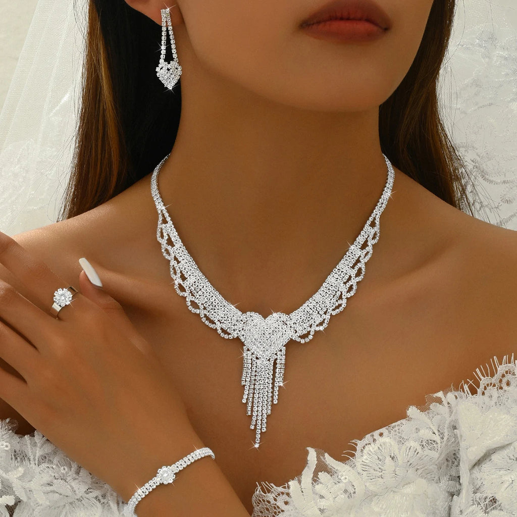 5/4/3PC Damenmode Design Pfirsich Herz Quaste Ohrringe Halskette Armband Set Hochzeit Bankett Party Urlaub Geschenk