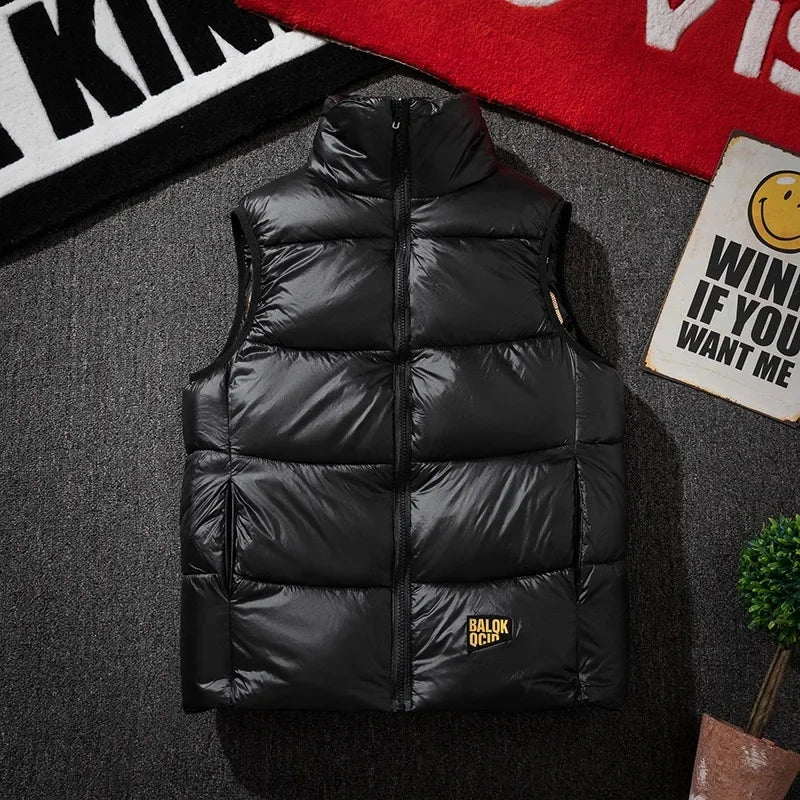 Männer Verdickte Daunen Baumwolle Weste Helle Oberfläche Mode Marke Warme Herbst Winter Oberbekleidung Schulter Pad Weste Jacke