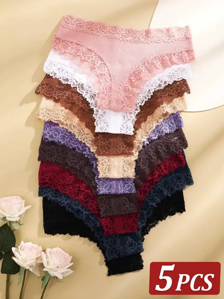 5 Teile/satz Frauen Baumwolle Höschen Floral Spitze Intime Unterwäsche Trendy Patchwork Spitze Slip Weibliche Weiche Unterhose Dessous S-XL