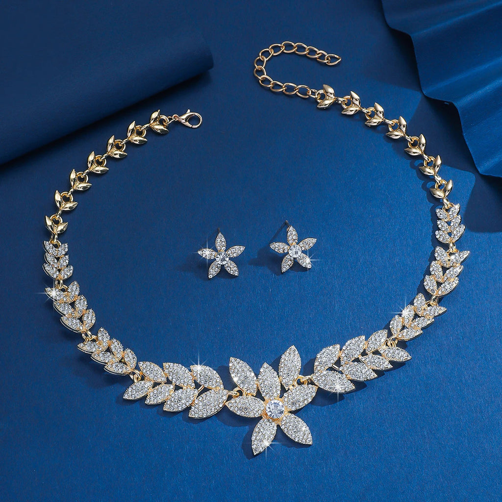 3PC Women's Fashion Flower Necklace Earrings Jewelry Set Elegant and High end Design, Suitable for Party and Festival Gift-8495