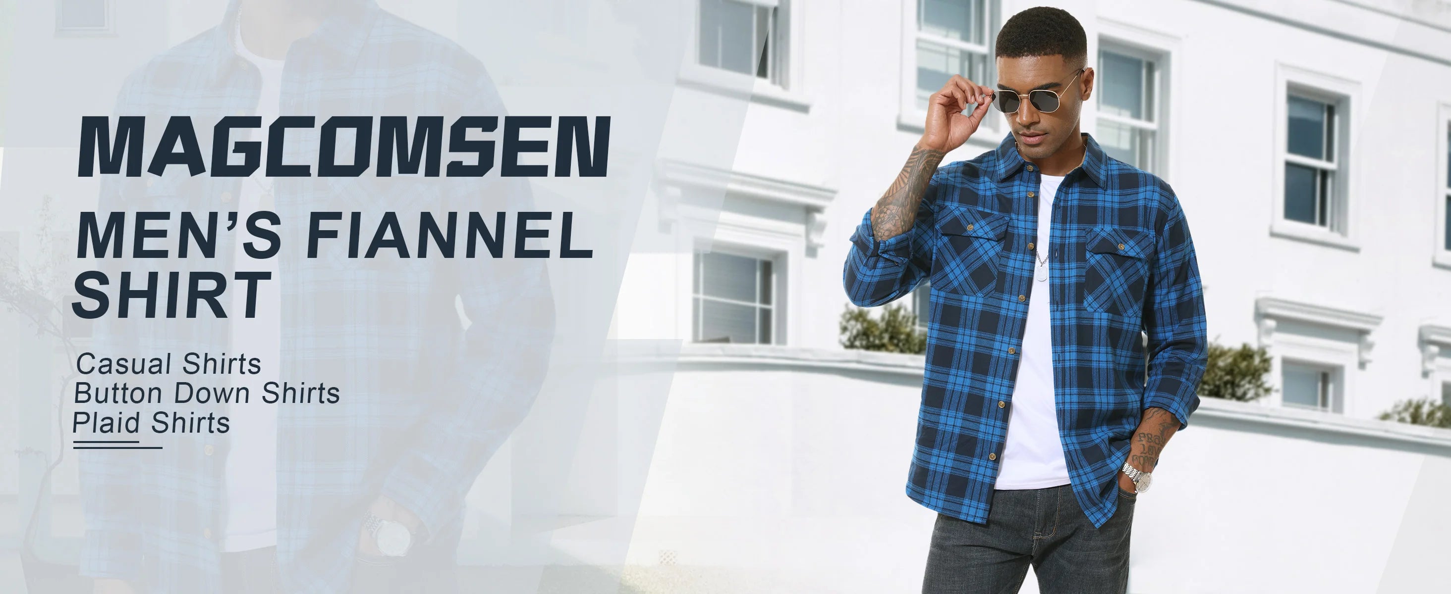 MAGCOMSEN Flannel Shirts Men's Long Sleeves Cotton Long Sleeve Plaid Shirt with 2 Pockets Button Down Casual Corduroy Shirt Male