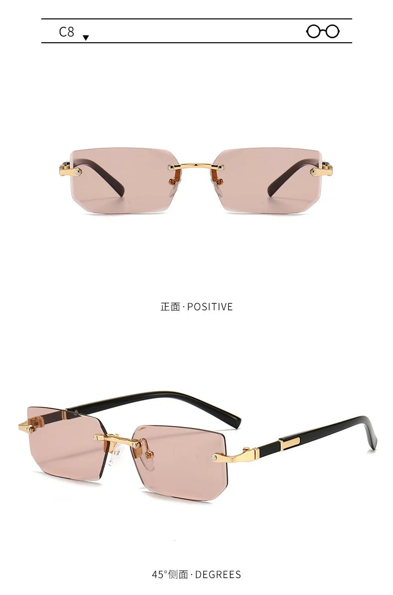 Randlose Sonnenbrille Rechteck Mode beliebte Frauen Männer Schatten kleine quadratische Sonnenbrille für weibliche männliche Sommer reisen Okulos