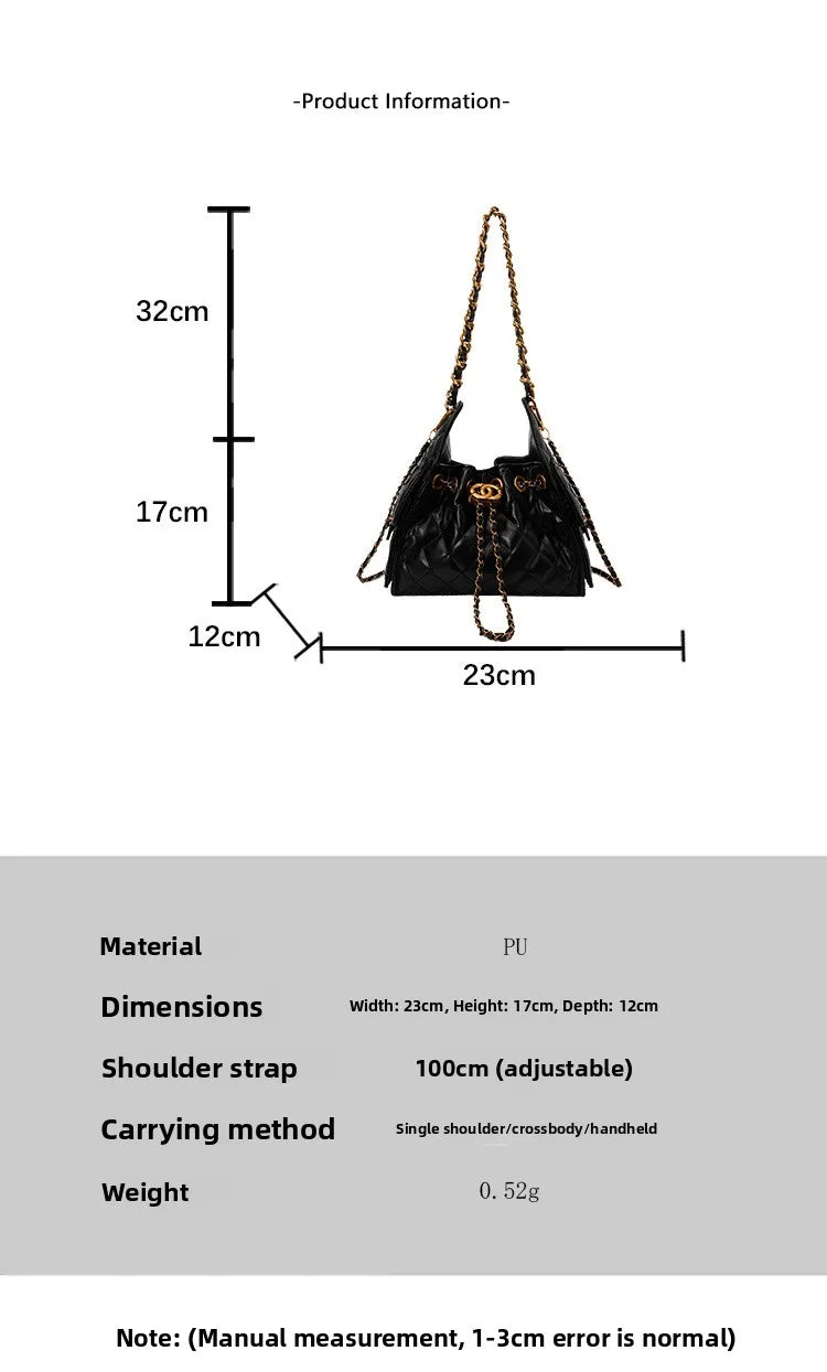 Trendy Geometric Chain Underarm Bag Women's Shoulder Bag Commuter Crossbody Bag Versatile PU Bucket Bag Autumn New Style