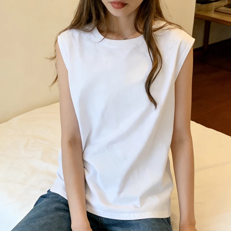 Damen-Tanktop, locker, ärmellos, Sommer, lässig, Weste, Basic, Alltag, T-Shirt, süßer Stil, geeignet für Studenten, dehnbar, weich, Damenbekleidung