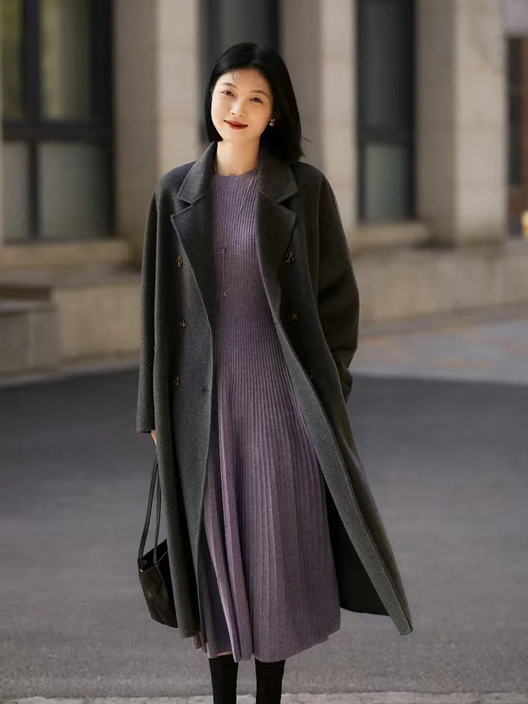 Frühling Herbst Pullover Damen Kleid 100 % Merinowolle Kleid O-Ausschnitt Slim Maxirock Basic Langarm Kleid Sexy Inside Join Dress