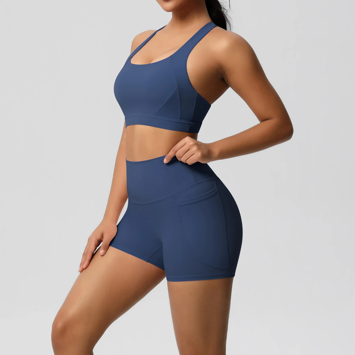 2PCS Sportswear Mit Taschen Yoga Set Gymnastik Kleidung Yoga Anzüge Für Frauen Trainingsanzüge Sport Shorts Crossover Bh Gym Leggings