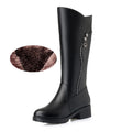 WOIZGIC Damen-Stiefel aus echtem Leder, für Damen, Plattform, Schnee, Wolle, Plüschfell, warm, Winter, mittlerer Absatz, Reißverschluss, Übergröße 42 43
